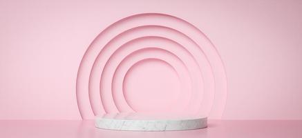 marmorpodium für die produktpräsentation mit rosa kreisen, 3d-renderhintergrund foto
