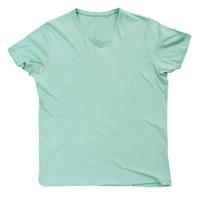 hellgrüne T-Shirt-Vorlage bereit für Ihre eigenen Grafiken, grünes T-Shirt isoliert auf weißem Hintergrund Mock-up foto