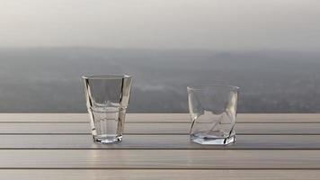 Zwei Arten von Gläsern auf Holzbalken 3D-Darstellung foto