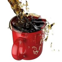Kaffee gießen, der in roten Becher spritzt foto