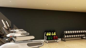 3D-Rendering Modernes Fitnessstudio Logo-Mockup für den Fitnessraum foto