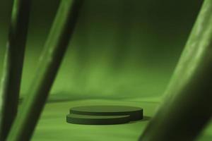 grüne basis zwei stufen im grünen studio, modell für produktpräsentation. 3D-Rendering foto