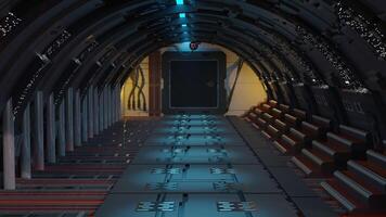 Abstrakter Hintergrund des Sci-Fi-modernen futuristischen Raumschiff-Tunnelkorridors, 3D-Darstellung foto