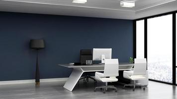 3D-Render moderner Business Office Manager-Raum mit 3D-Design-Interieur für Firmenwand-Logo-Mockup foto