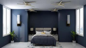 3D-Rendering minimalistisches Schlafzimmer-Design-Interieur foto