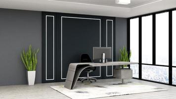 3D-Render moderner Business Office Manager-Raum mit 3D-Design-Interieur für Firmenwand-Logo-Mockup