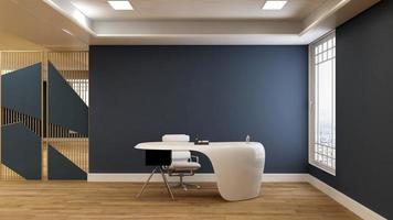 3D-Render moderner Business Office Manager-Raum mit 3D-Design-Interieur für Firmenwand-Logo-Mockup foto