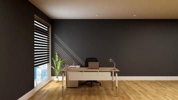 3D-Rendering-Mockup komfortables Arbeitszimmer-Mockup mit rustikalem, modernem, minimalistischem Konzept foto