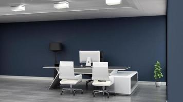 3D-Render moderner Business Office Manager-Raum mit 3D-Design-Interieur für Firmenwand-Logo-Mockup