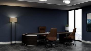 3D-Render moderner Business Office Manager-Raum mit 3D-Design-Interieur für Firmenwand-Logo-Mockup foto