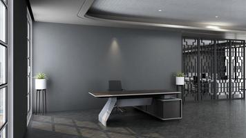 3D-Render moderner Business Office Manager-Raum mit 3D-Design-Interieur für Firmenwand-Logo-Mockup foto