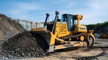 ein Bulldozer ist geparkt auf ein Schmutz Straße foto