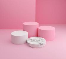 3D-Podium auf rosafarbenem Hintergrund. 3D-Renderillustrationen. foto