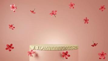 minimale holzbühne mit hibiskusblüte, die 3d-renderillustration fällt foto