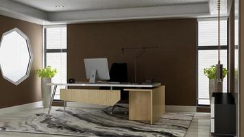 Minimalistischer Raum des Büros 3d mit Holzdesigninnenraum foto