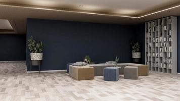 3D-Rendering-Gästelounge-Wandmockup-Design mit modernem, minimalistischem Innenarchitekturkonzept foto
