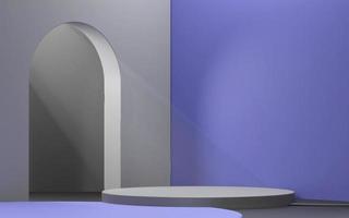 Sehr peri Hintergrund Podium im Raum mit Sonnenlicht Gott strahlt graue Farbkombination 3D-Rendering aus foto