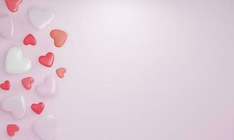 3D-Rendering, Herzen auf rosa Hintergrund. symbole der liebe für mutter, valentinstag, geburtstagsgrußkartendesign. foto
