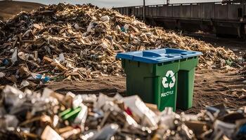 Grün Recycling Behälter neben Stapel von Müll foto