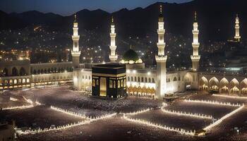 Nacht Aussicht von das Kaaba und das Masjid al-haram im Mekka, Saudi Arabien foto