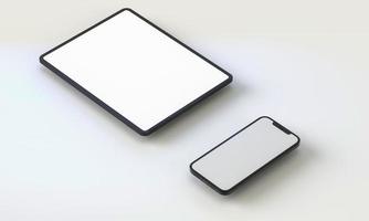 3D-Darstellungshand, die das weiße Smartphone mit Vollbild und modernem rahmenlosem Design hält - isoliert auf weißem Hintergrund foto