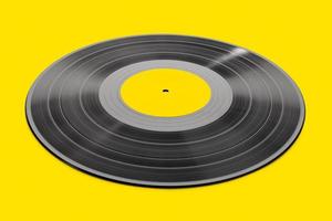 Vinyl-Schallplatte isoliert auf gelbem Hintergrund. mock-up-vorlage foto