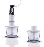 elektrischer Mixer mit Behälter auf weißem Hintergrund mit Reflektion. Küchengeräte foto