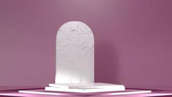3D-Podium, quadratischer rosa Hintergrund mit stehendem Steinminimalismus für Produktwerbung und -anzeige foto