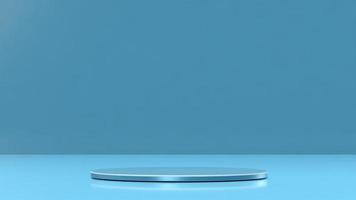 3D-Renderpodiumsockel leere blaue Platte auf blauem Hintergrund für Produktwerbung foto
