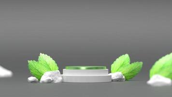 3D-Podium-Mockup-Hintergrund mit grünem Energiesparlampensinn und Minzblättern foto
