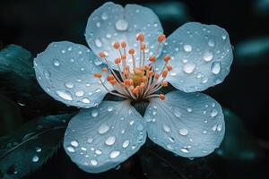 Tau Tropfen schmücken ein Single Weiß Blume blühen foto