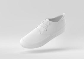 weißer Schuh, der in weißen Hintergrund schwimmt. minimale konzeptidee kreativ. 3D-Rendering. foto
