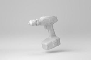 Akku-Bohrschrauber isoliert auf weißem Hintergrund. minimales Konzept. einfarbig. 3D-Rendering. foto