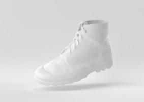 weißer Schuh, der in weißen Hintergrund schwimmt. minimale konzeptidee kreativ. Origami-Stil. 3D-Rendering. foto