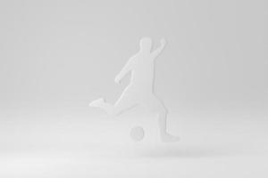 fußballspieler in aktion und stiefeln, die ball für das ziel auf weißem hintergrund treten. Entwurfsvorlage, Mock-up. 3D-Rendering. foto