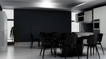 3D-Darstellung moderner Bürospeisekammer - Innenarchitektur minimalistisches Küchenkonzept foto