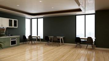 3D-Darstellung moderner Bürospeisekammer - Innenarchitektur minimalistisches Küchenkonzept foto