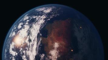 Planet Earth Globe View aus dem Weltraum mit realistischer Erdoberfläche und Weltkarte foto