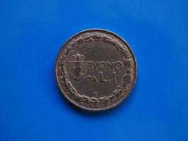 1-Lira-Münze, Königreich Italien über Blau foto