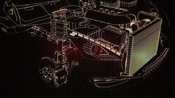 holografische Animation eines 3D-Drahtmodell-Automodells mit Motor foto