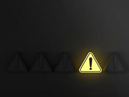 Warnschild auf schwarzem Hintergrund mit 3D-Rendering eines einzelnen gelben Lichts foto