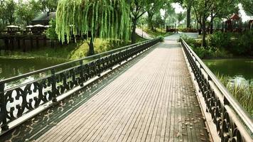 Alte Metallbrücke über einen kleinen Fluss im Park foto