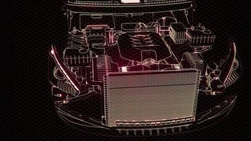 holografische Animation eines 3D-Drahtmodell-Automodells mit Motor foto