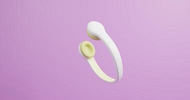 3D-Rendering gelb-weiße Kopfhörer isoliert auf violettem Hintergrund foto