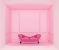 luxuriöses rosa wohnzimmer mit rosa sofa und hellrosa wandgesimsen. 3D-Rendering foto