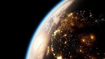 Weltraum, Sonne und Planet Erde bei Nacht foto