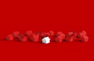 Gruppe von unscharfen Haus auf rotem Hintergrund isoliert. 3D-Darstellung. foto