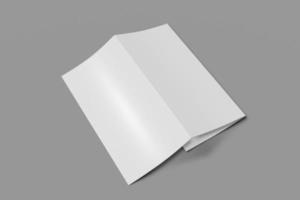 Trifold Booklet Mockup geschlossen auf grauem Hintergrund. 3D-Rendering foto