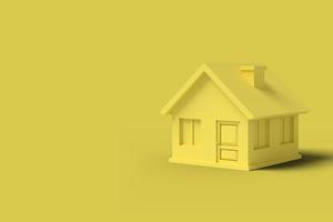 gelbes leeres Haus auf einem abstrakten Bild des gelben Hintergrundes. minimales konzeptbaugeschäft. 3D-Rendering. foto