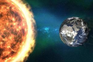 Sonnensturm im Weltraum. sonnenstrahlung fließt zum erdplaneten. 3D-Darstellung. elemente dieses bildes wurden von der nasa bereitgestellt foto